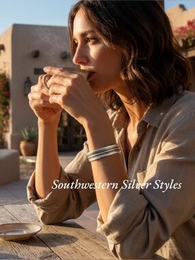 Southwestern Boho Chic Navajo Style Oxidized .925 Sterling Silver Cuff Bracelet